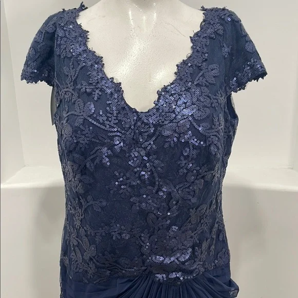 Tadashi Shoji Too Navy Embroidered Lace Evening Gown Tulle Skirt Size 16 Q   NWT - Picture 7 of 16